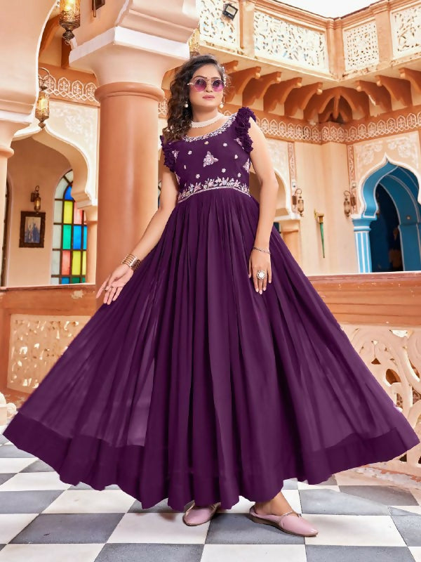 Joban Fashion Wine Readymade Dress With Sequins embroidery Work - Distacart