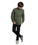 Manet Boys Full Sleeves Dot Printed Ethnic Shirt - Olive Green