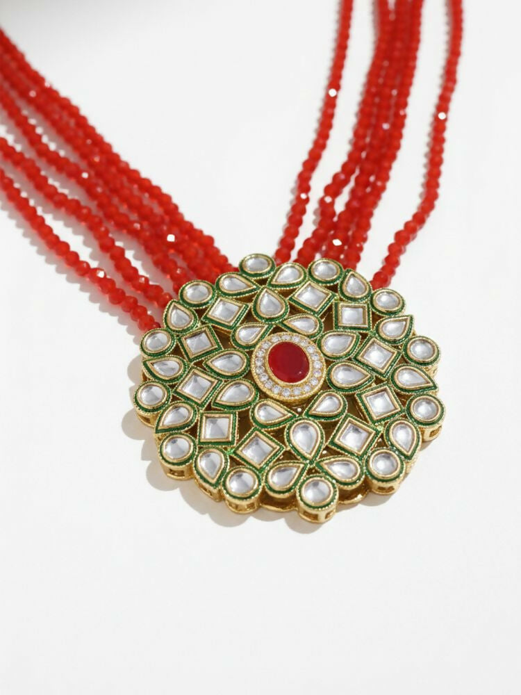 NVR Women Gold Plated Red Kundan Jewellery Set - Distacart