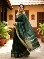 Shree Shyam Fashion Bottle Green Soft Silk Saree - Distacart