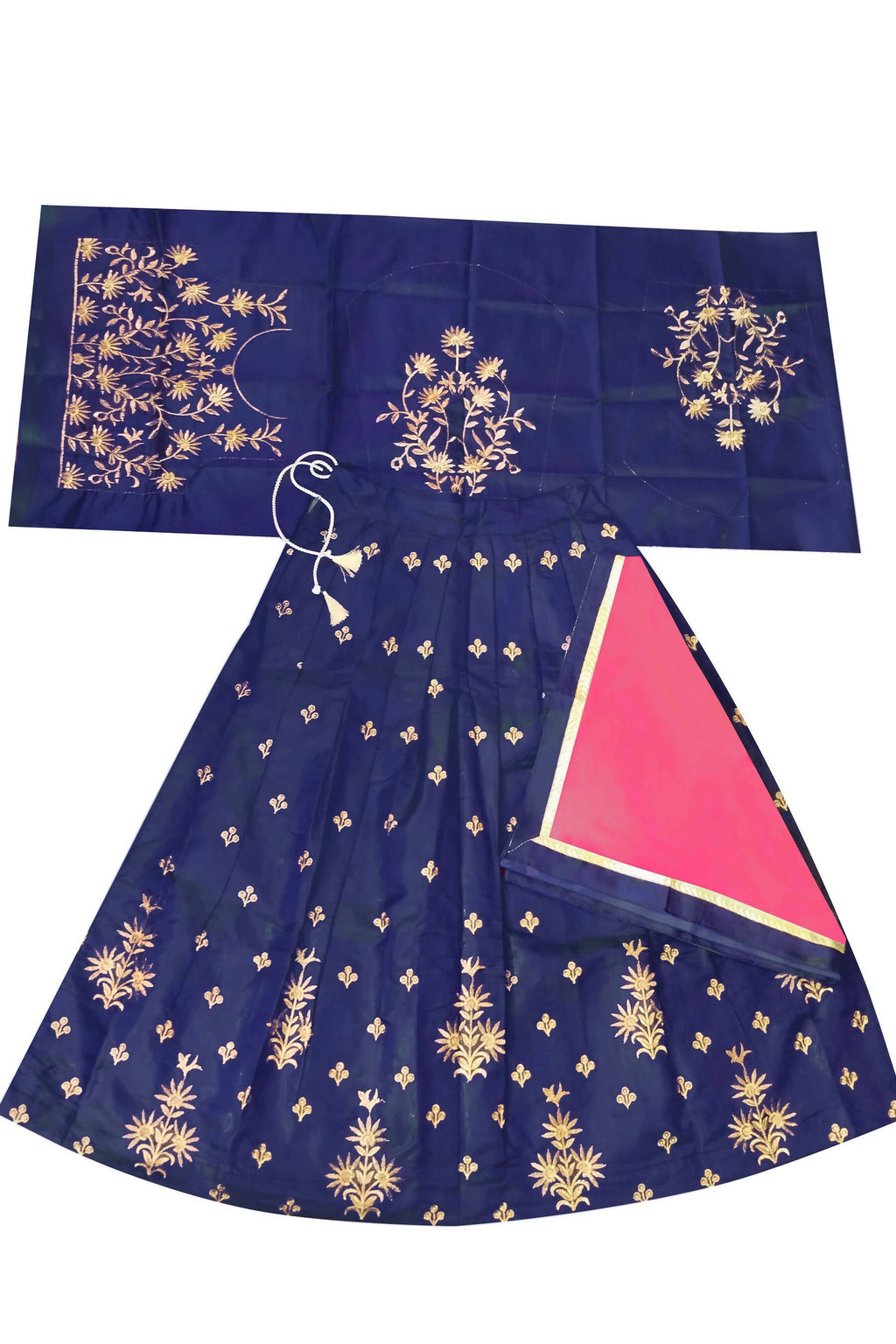 Dwiden Navy Blue Rohini Tafetta Sattin Semi-Stitched Girl's Lehenga Choli