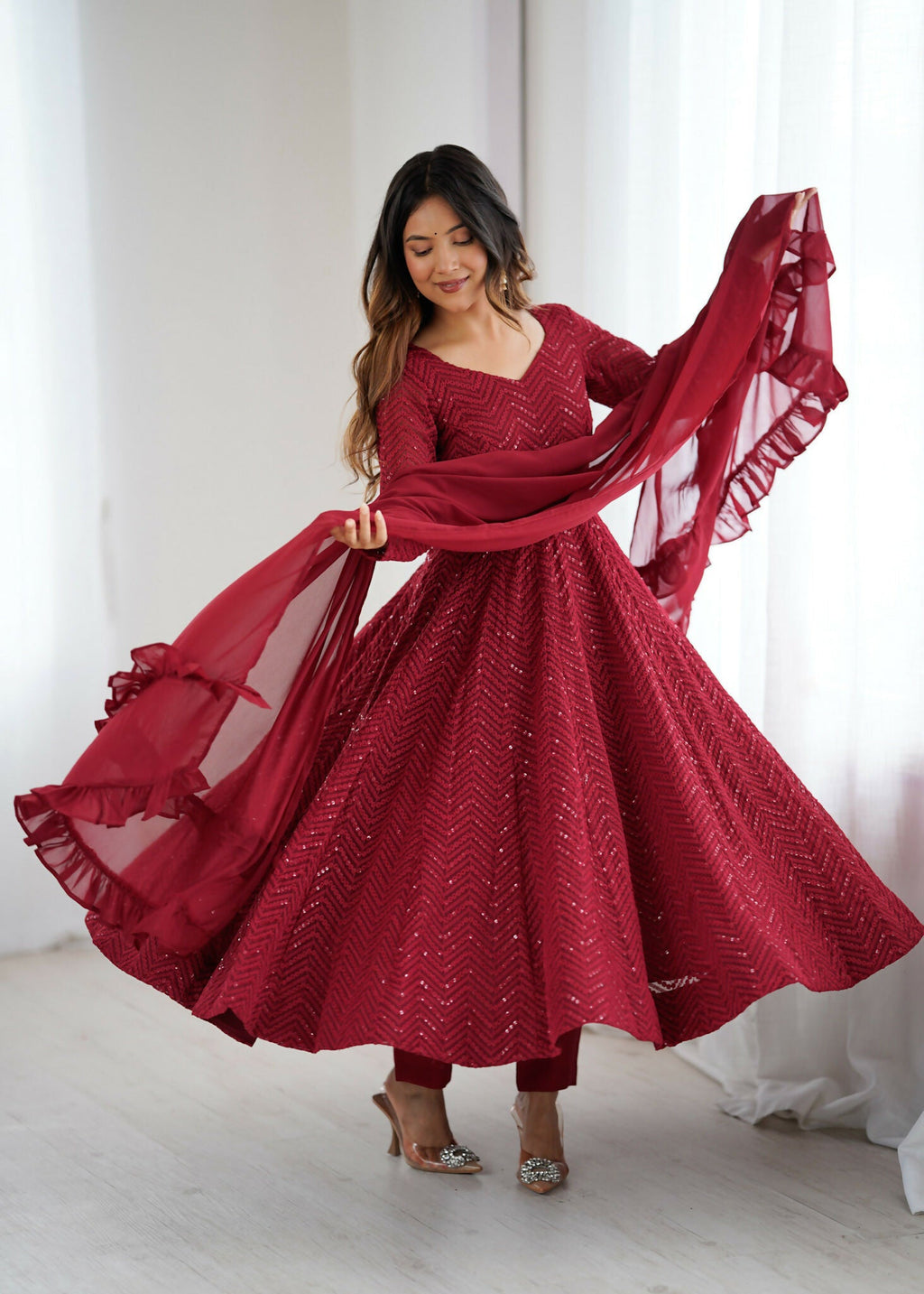 Joban Fashion Maroon Kurta Set Georgette Sequence Embroidery Work - Distacart