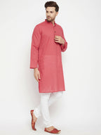 Even Apparels Rust Pure Cotton Long Men's Kurta With Band Collar - Distacart