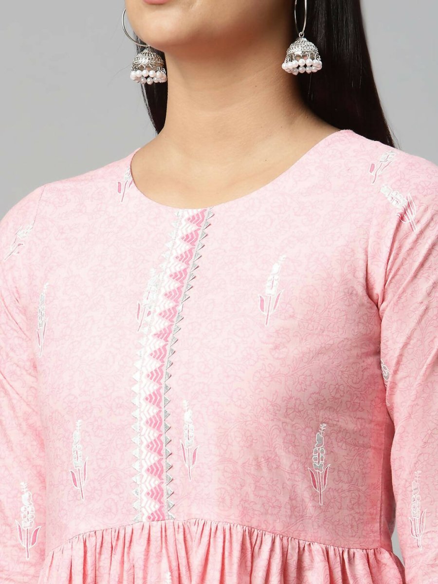 Ahalyaa Womens Pink Pure Cotton Printed Kurtas - Distacart