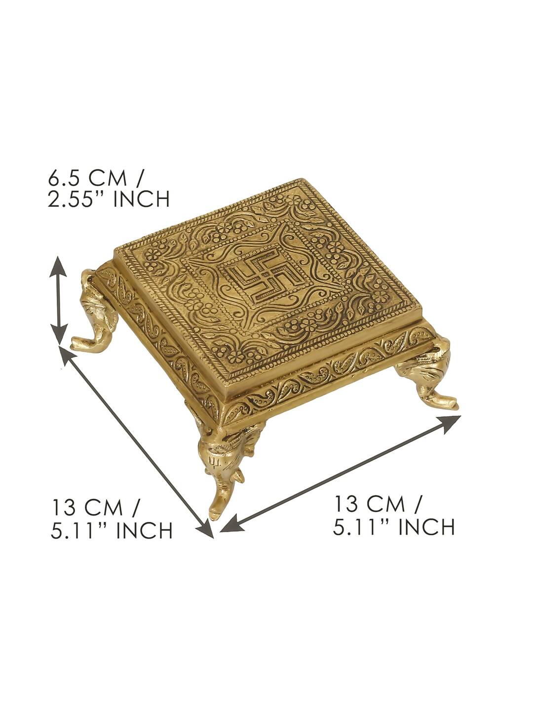 eCraftIndia Gold-Toned Handcrafted Traditional Pooja Chowki With Swastik