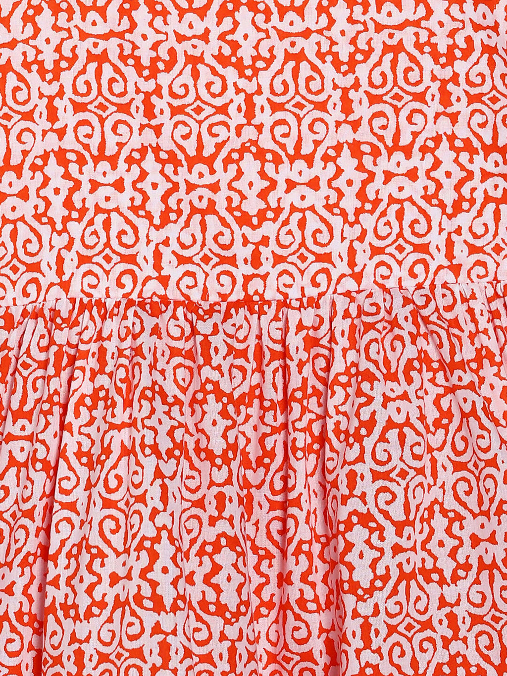Manet Girls Cotton Layer Frock Printed - Orange