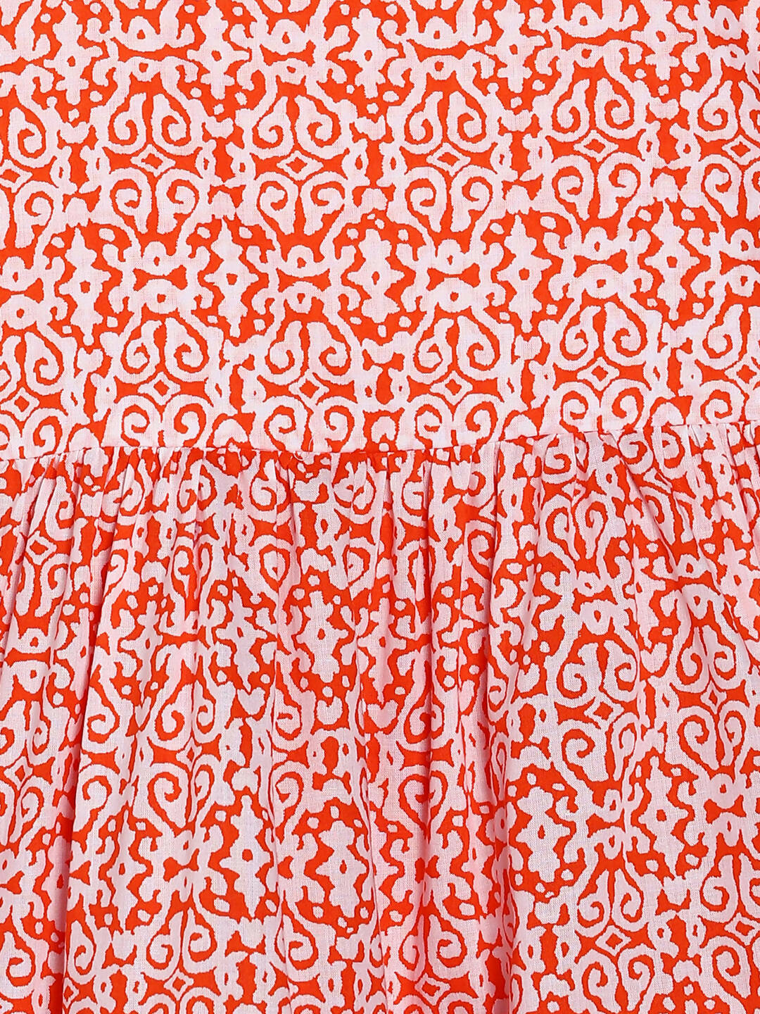Manet Girls Cotton Layer Frock Printed - Orange