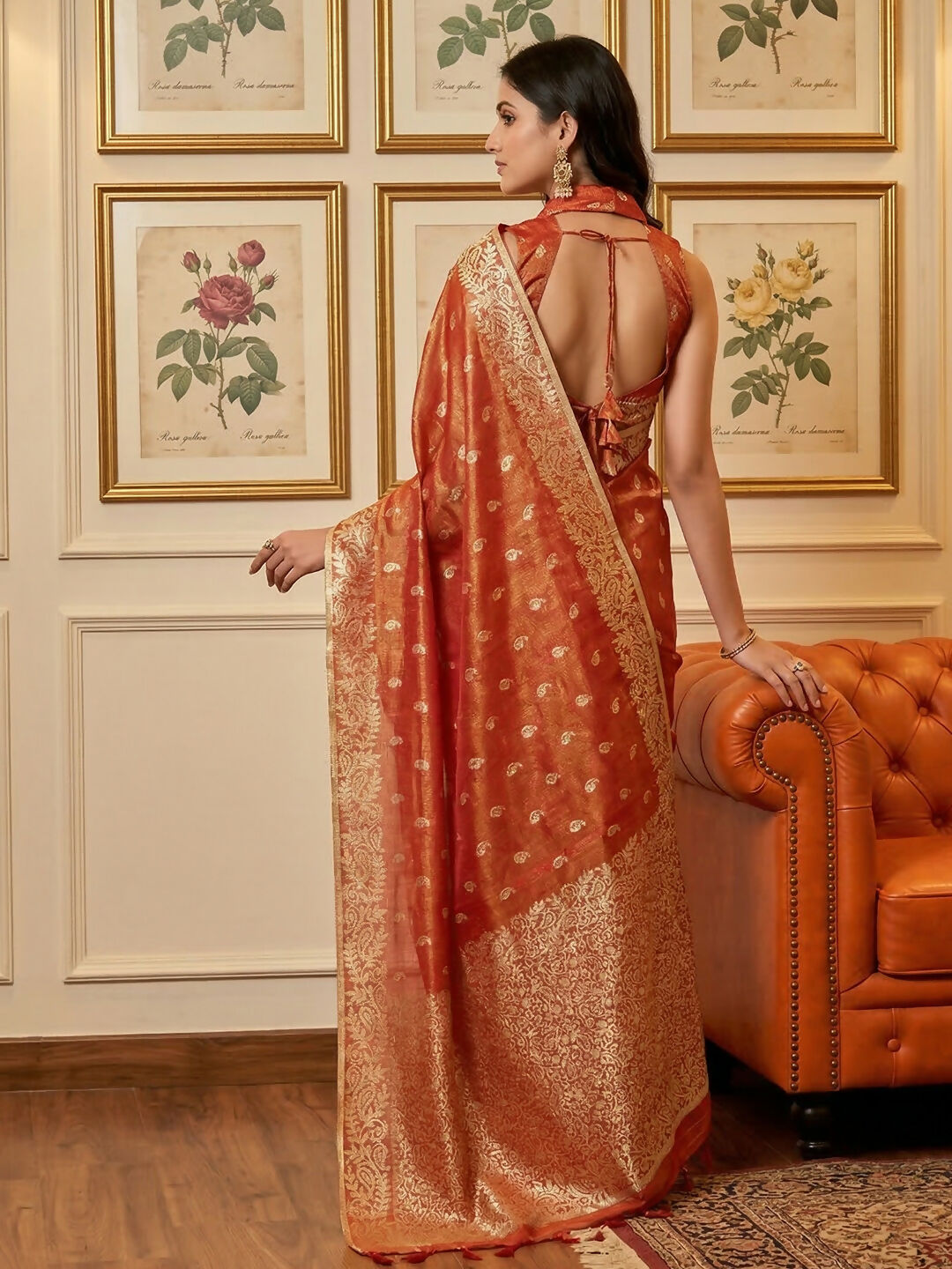 Shree Shyam Fashion Rust Tissue Silk Saree - Distacart