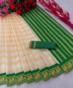 DEIANA'S Beautiful Designer Golden zari Soft Lichi Silk Saree - White