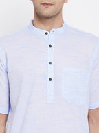 Even Apparels Blue Color Pure Cotton With Band Collar Men's H/S Kurta - Distacart