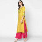 Cheera Hand Block Print Yellow Straight Kurta (MAAI-058K)