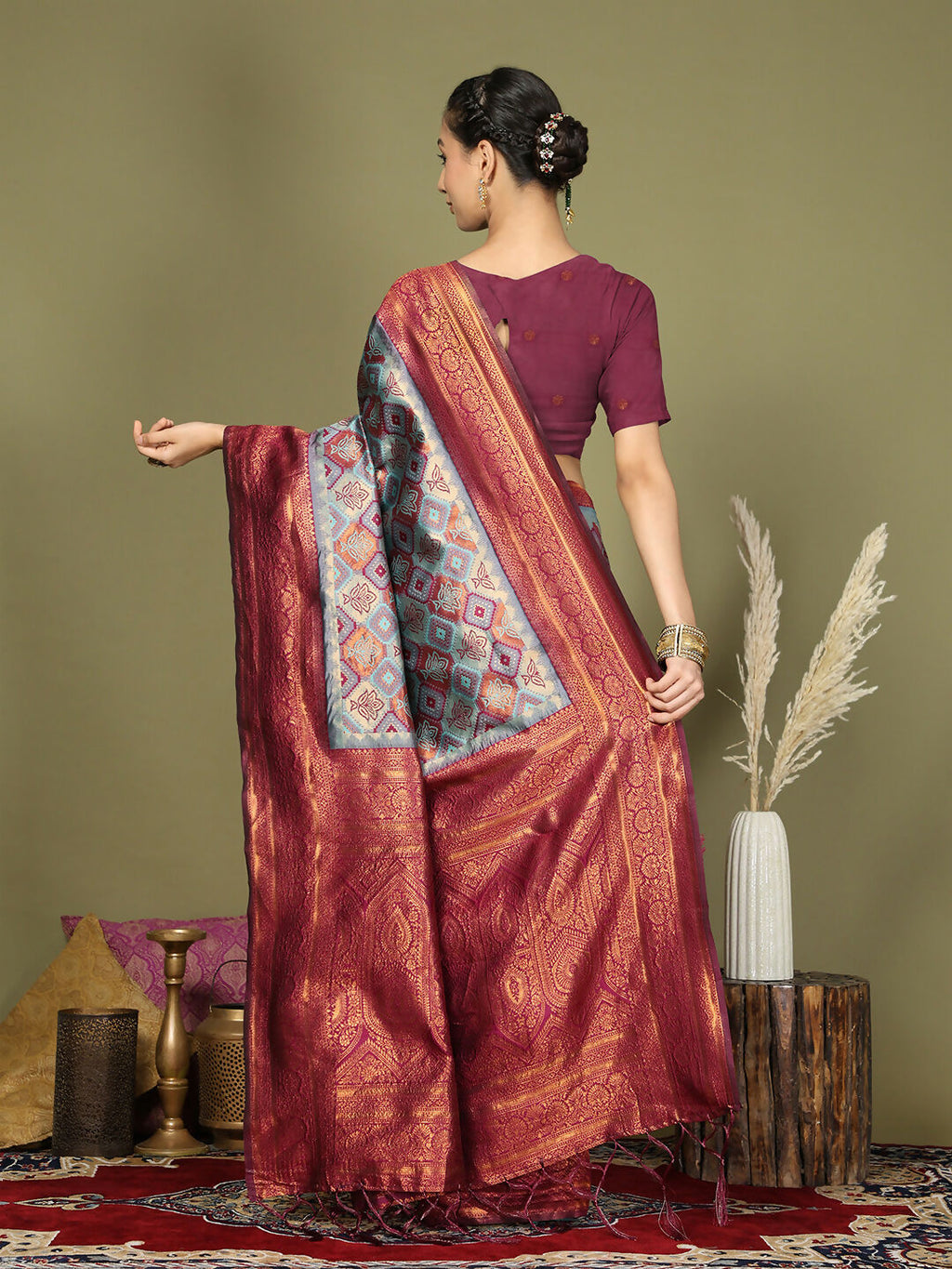 Shree Shyam Fashion Lichi Silk Teal Saree - Distacart