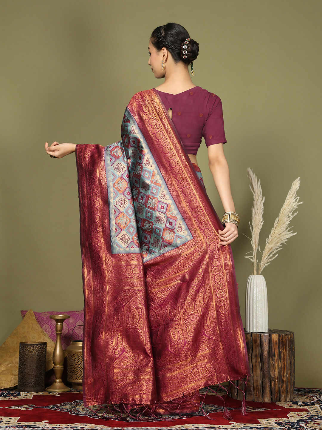 Shree Shyam Fashion Lichi Silk Teal Saree - Distacart