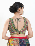 Joban Fashion Green Multi Georgette Padded Blouse With V Neck Sleeveless - Distacart