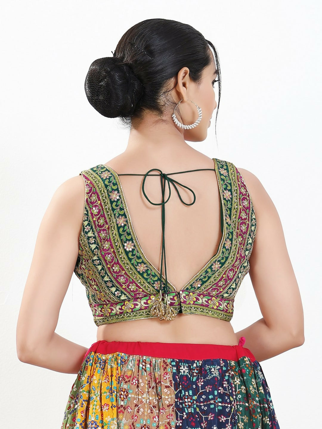 Joban Fashion Green Multi Georgette Padded Blouse With V Neck Sleeveless - Distacart