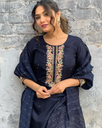 The52 Blue Women's Gorgeous Embroidered Viscose Chanderi Fabric Straight Kurta Pant with Dupatta Set - Distacart