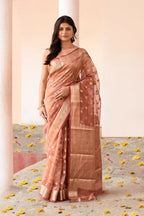 Joban Fashion Rose Gold Pure Banarasi Tissue Saree