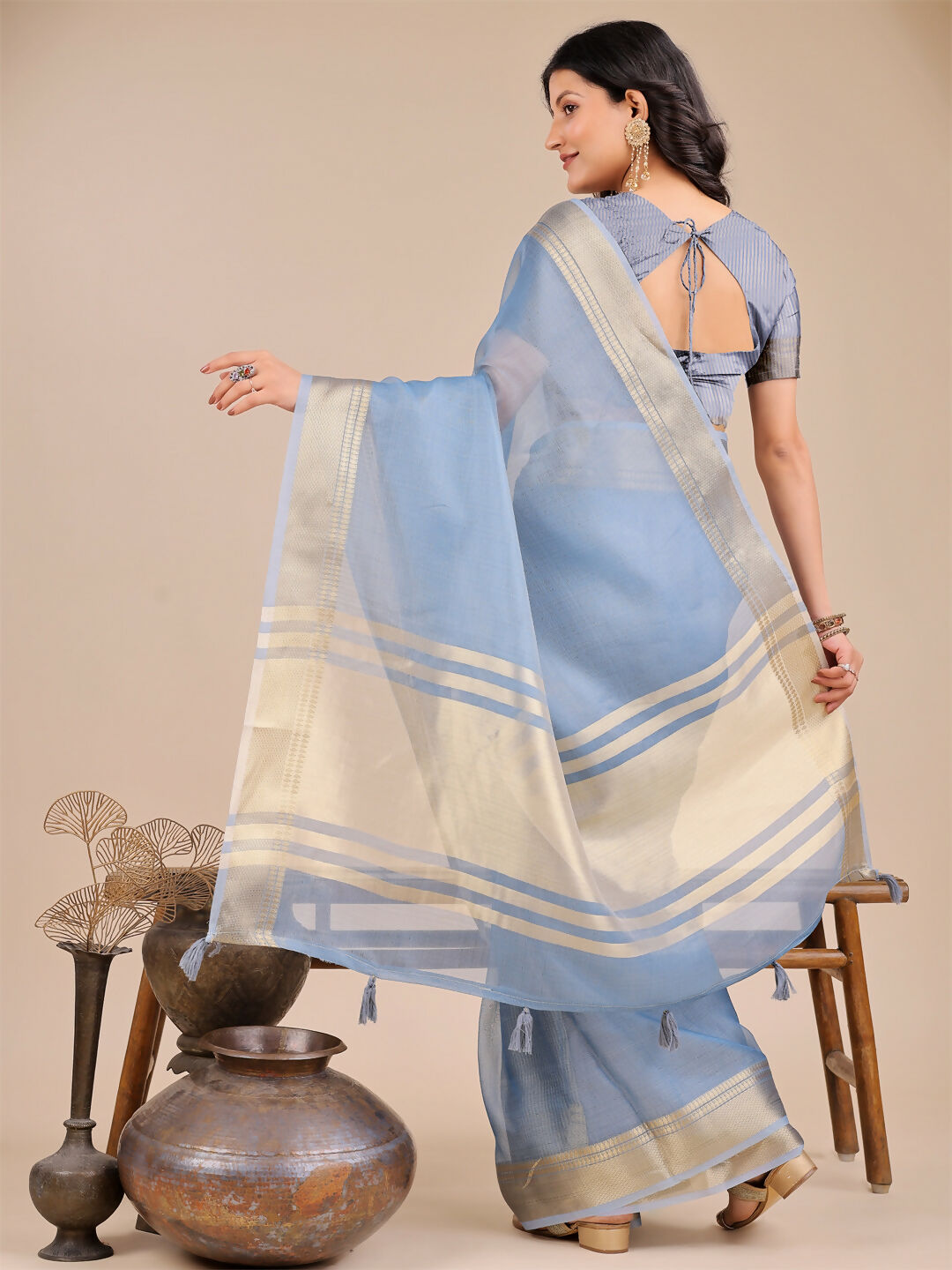 Shree Shyam Fashion Seoul Sky Blue Organza Saree