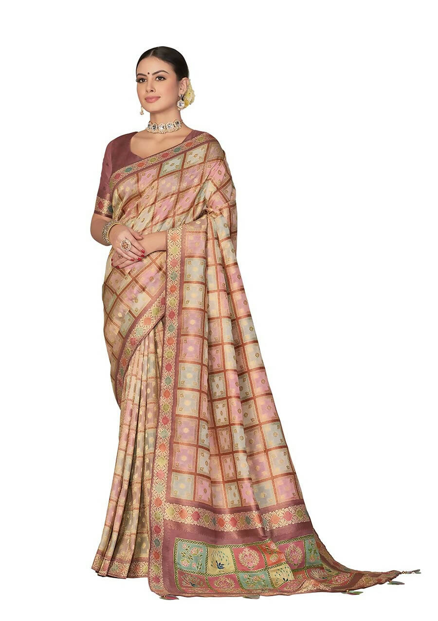 Peach Rangkat Tussar Silk Woven Design Saree with Unstitched Blouse - Mohmanthan Eshani