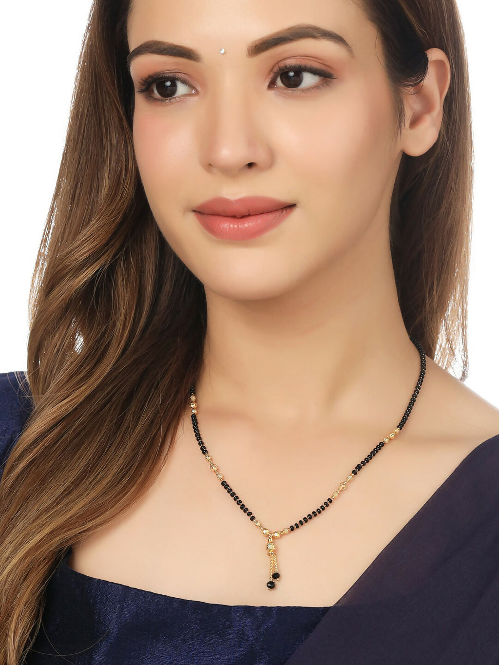 NVR Women's Set of 3 Gold-Polished CZ Stone-Studded & Beaded Mangalsutra - Distacart