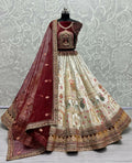 Jyoti Fashion Women's White Velvet Fancy Dori & Sequins with Multi Thread Embroidered with Diamond Work Wedding Lehenga Choli