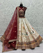 Jyoti Fashion Women's White Velvet Fancy Dori & Sequins with Multi Thread Embroidered with Diamond Work Wedding Lehenga Choli