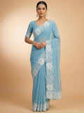 Joban Fashion Sky Blue Candy Crush Party Wear Sarees - Distacart