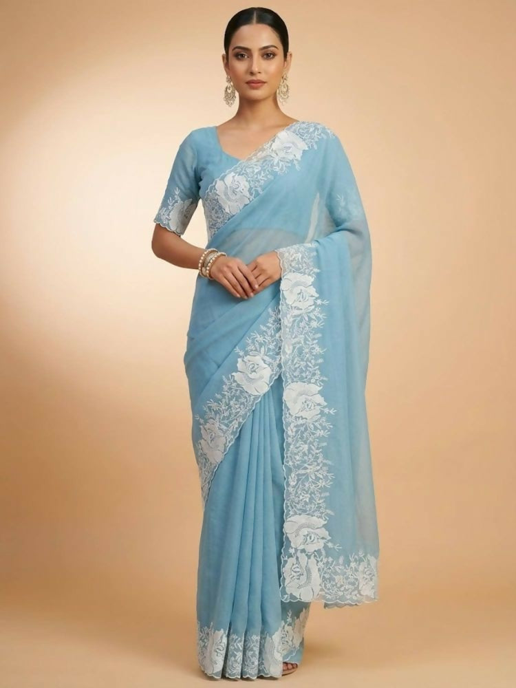 Joban Fashion Sky Blue Candy Crush Party Wear Sarees - Distacart