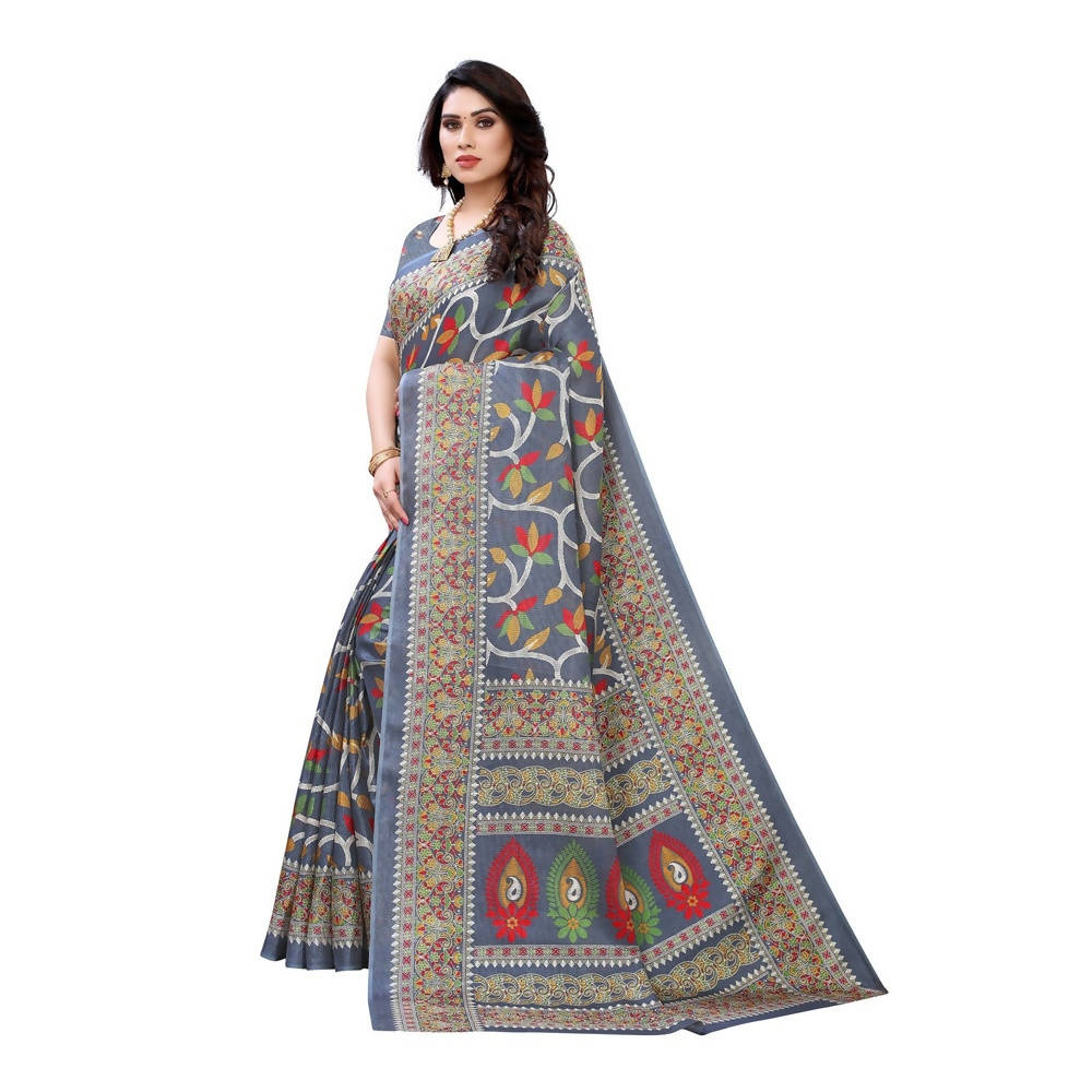 Vamika Printed Jute Silk Grey Saree (Rishika Grey) - Distacart