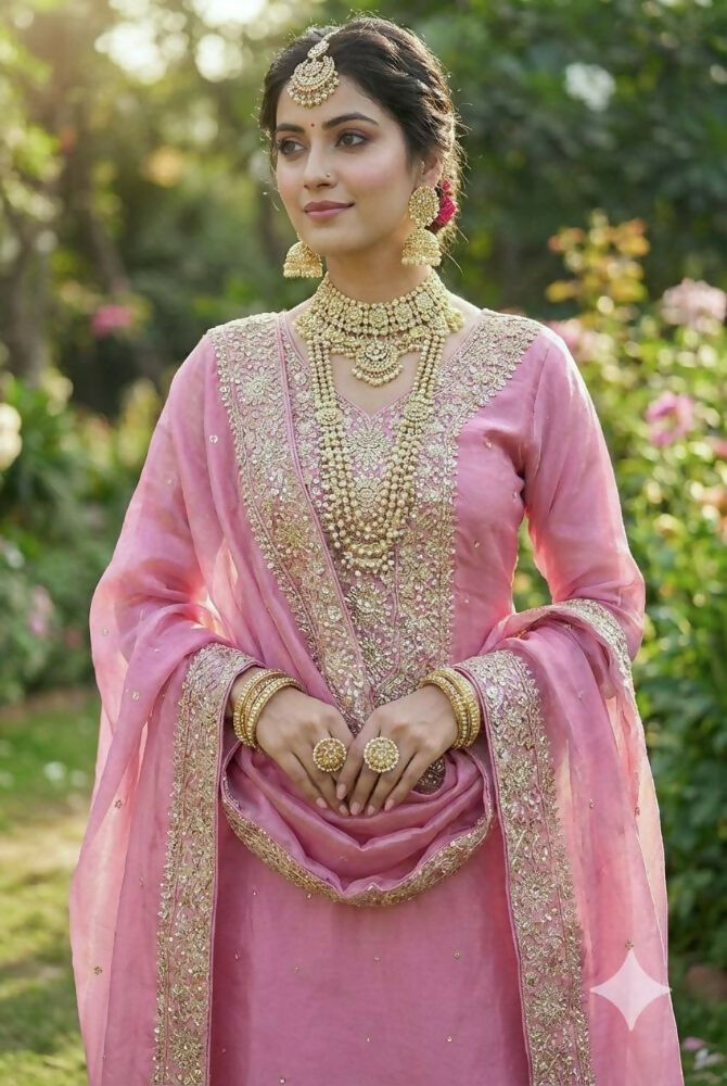 Teeya Creation Baby Pink Color Fendy Silk Embroidery Work Wedding Wear Salwar Suit - Distacart