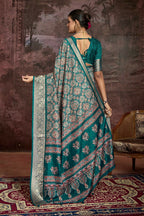 Joban Fashion Teal Green Art Silk With Fine Viscose Border Ajrak Full Body Print With Soft Finish Saree - Distacart