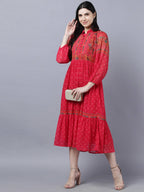 Myshka Stylish Red 3/4 Sleeve Women's Dress - Distacart