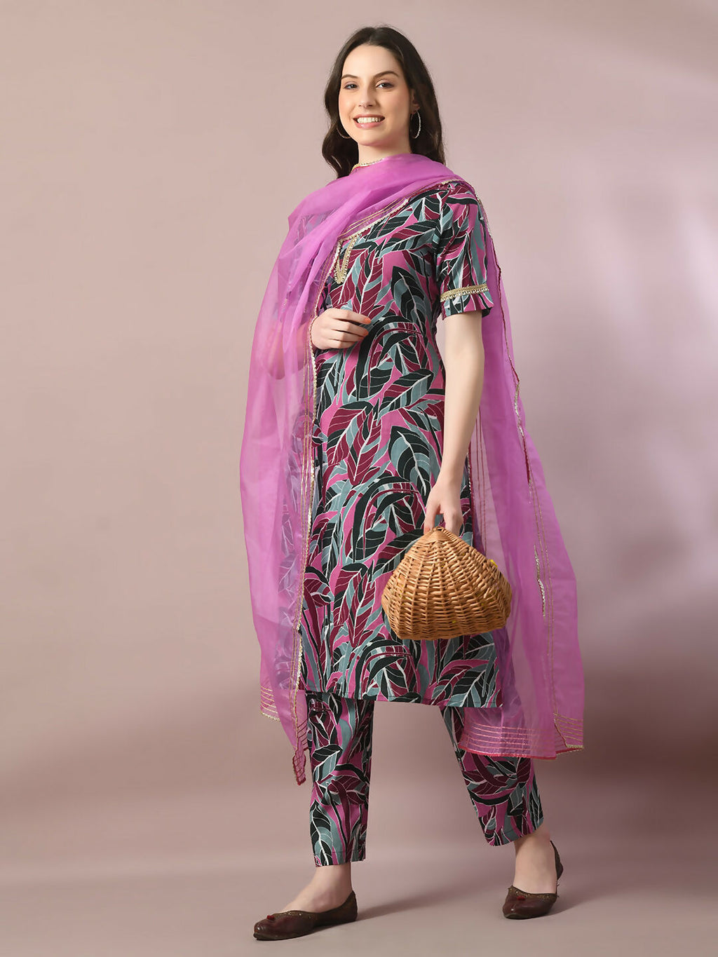 Myshka Women's Multi Printed Cotton Straight Party Kurta Set With Dupatta