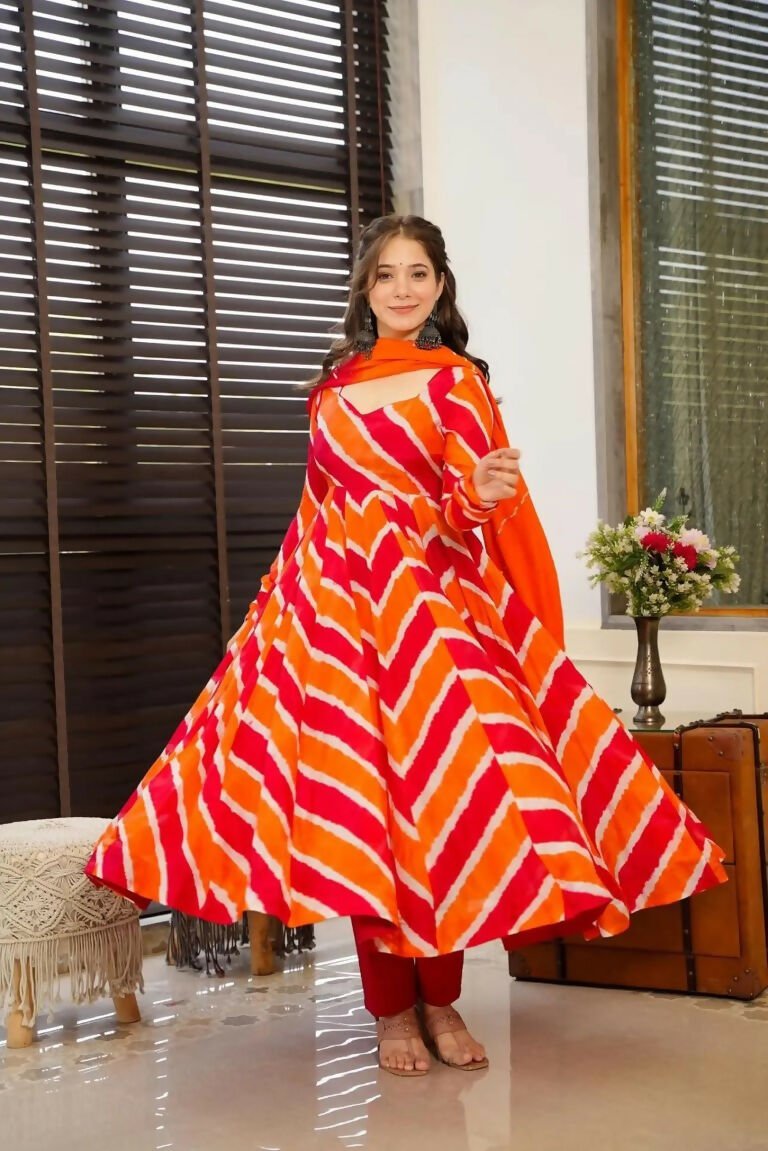 Aayaa Designer Printed Tebby Silk Suit - Multi Color