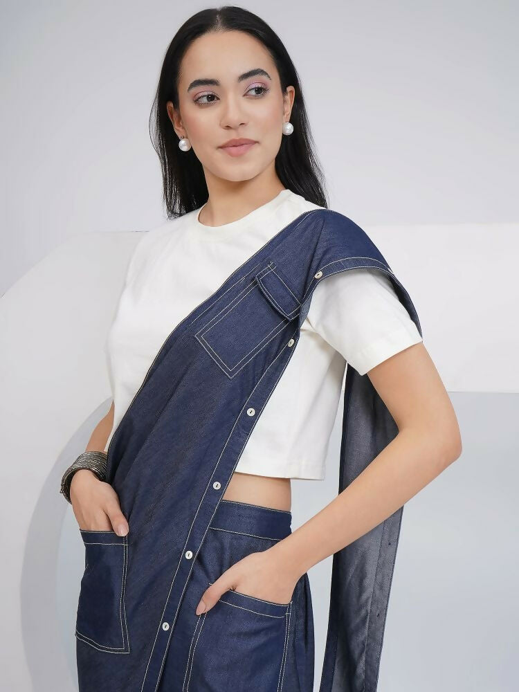 Joban Fashion Off White Cotton Denim Skirt Drape With Top