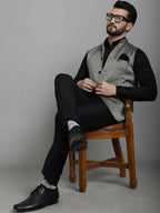 Even Apparels Nehru Jacket With Welt Pockets - Grey