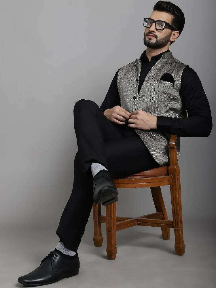 Even Apparels Nehru Jacket With Welt Pockets - Grey