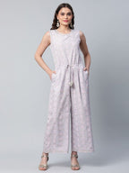 Ahalyaa Womens Blue Crepe Gold Printed Jumpsuit