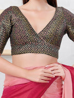 Joban Fashion Black Brocade Elbow Sleeveless Back Open Blouse