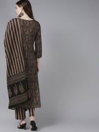 Yufta Women Black Ethnic Motifs Printed Pure Cotton Kurta with Trouser and Dupatta