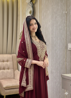 Teeya Creation Maroon Color Faux Georgette Embroidery Work Long Party Wear Gown