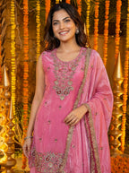 Teeya Creation Pink Fendy Silk Beads Work Designer Wedding Wear Salwar Suit - Distacart