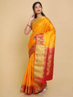 Kalamandir Checked Mustard Pashmina Saree
