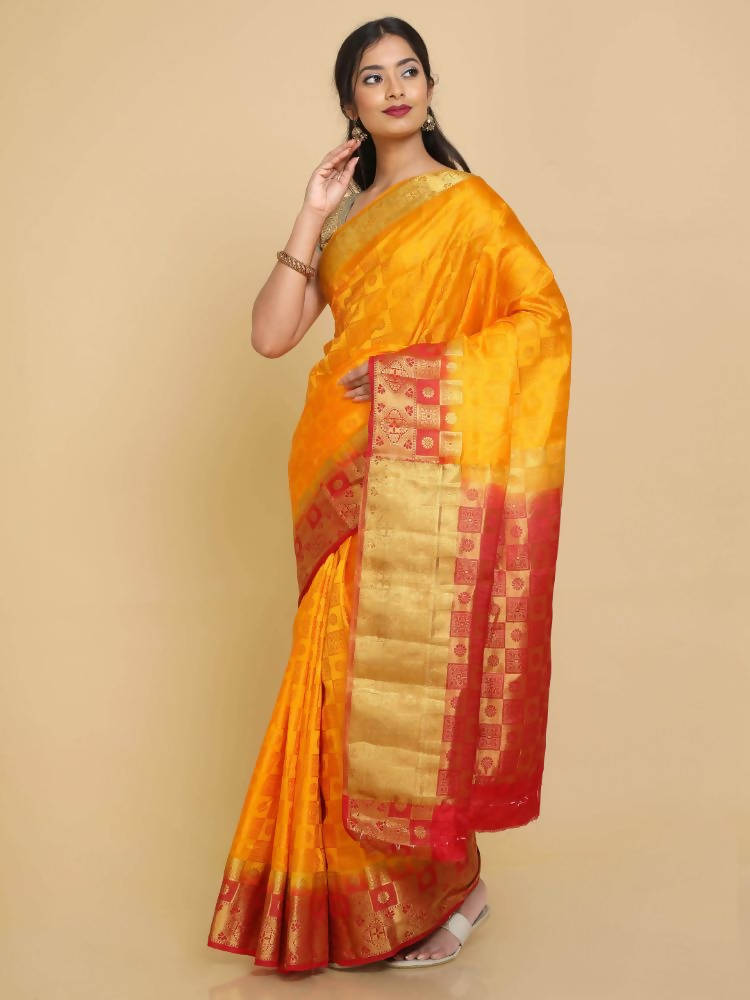 Kalamandir Checked Mustard Pashmina Saree