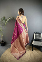 Joban Fashion Magenta Zari Weaving Motif Lichi Silk Banarasi Silk Saree - Distacart