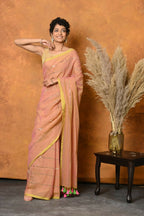 Very Much Indian Designer Mul Cotton Handloom Saree with Sequins - Peach