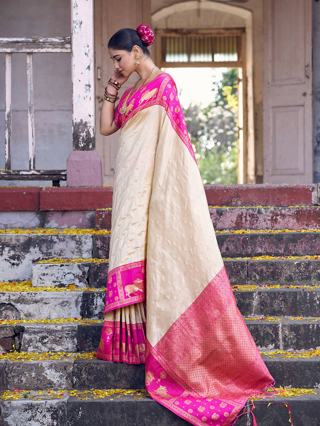 Shree Shyam Fashion Cream Soft Silk Saree - Distacart