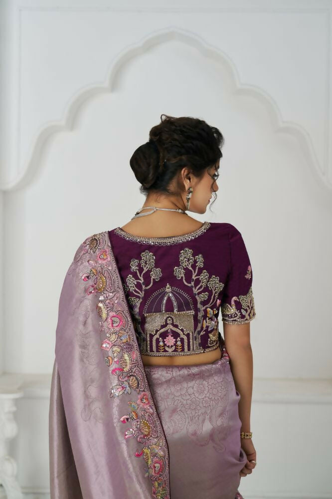 Kesar Fab Stunning Mauve Color With Multi-Thread And Sequins Embroidery Saree