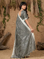 Shree Shyam Fashion Gray Linen Cotton Saree - Distacart