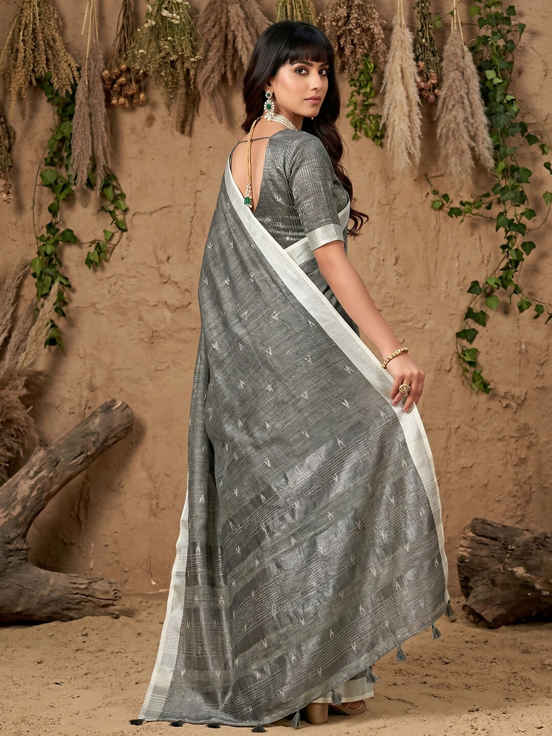 Shree Shyam Fashion Gray Linen Cotton Saree - Distacart